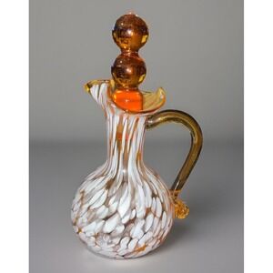 Vintage‎ Miniature Bud Vase White Over Orange Art Handblown Glass Handmade
